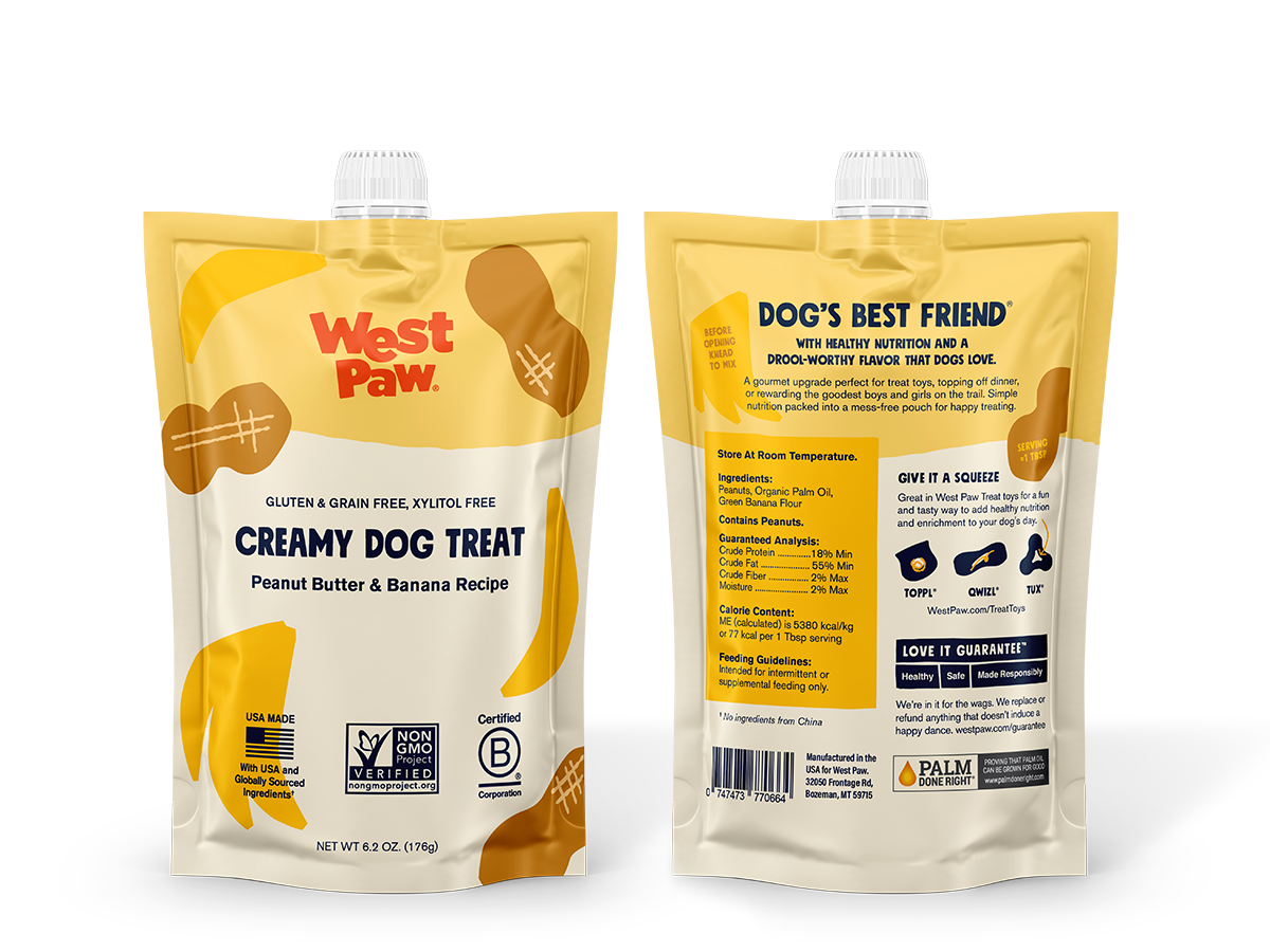 Peanut Butter & Blueberry Dog Treats in a pouch